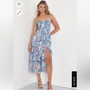 Lulus Light Blue Floral Tiered Midi Dress